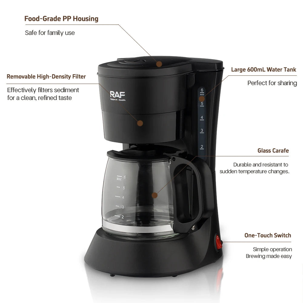 Drip Coffee Maker - Automatic Home Coffee Machine with Keep-Warm Function for American Coffee & Tea Brewing in Office