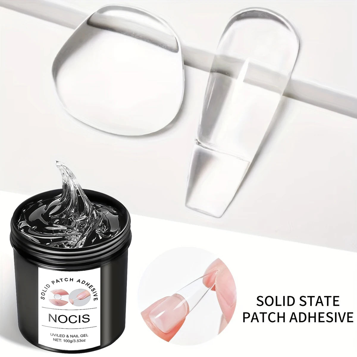 100g Solid Patch Adhesive Gel for Nails - Long-Lasting, Strengthening & Extension Nail Glue, No Damage to Nails, Glossy Finish